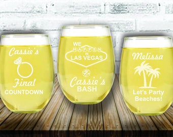 Stemless Wine Glasses for Nashville Bach Party, Personalized Gifts for Bachelorette Party, Party Favors, Bridesmaid Gifts, Engraved Glasses