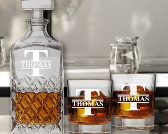 Personalized Whiskey Decanter Set – Engraved Bourbon Glasses, Anniversary Gift