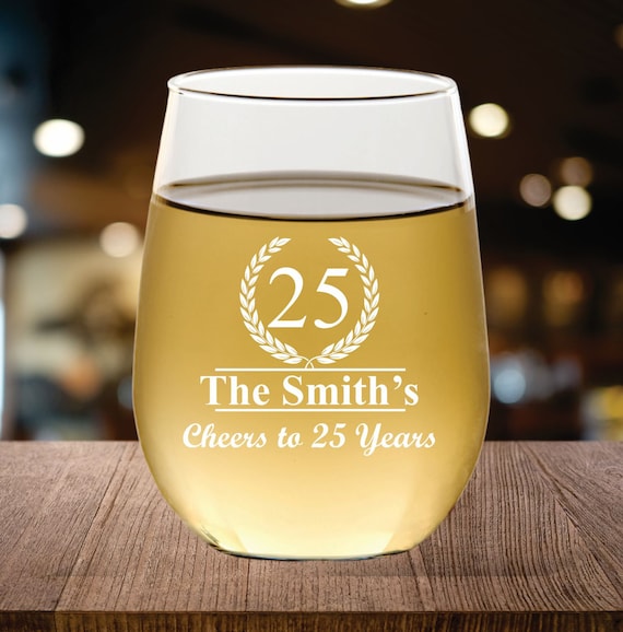 12pc Set Custom 25th Anniversary Stemless Wine Glass Favors, Personalized  Wedding Anniversary Favor, Engraved Stem Wine Glasses, Couple Gift - Etsy