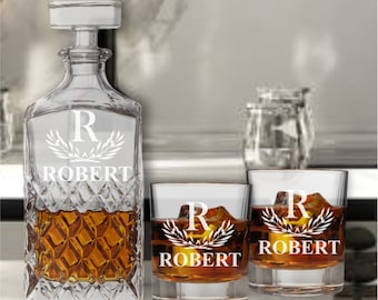 Personalized Whiskey Decanter Set – Custom Engraved Bourbon Glasses