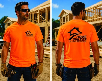 Custom Company Logo Hi Visibility Safety Shirts, Safety Green Construction T-Shirt, Safety Orange Custom Contractor Apparel, Hi Vis Workwear