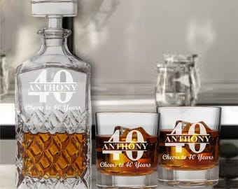 Personalized 40th Birthday Whiskey Decanter Set – Engraved Glassware Gift