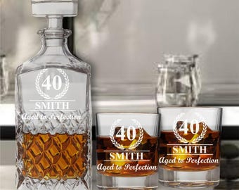 Personalized 40th Birthday Whiskey Decanter Set – Engraved Glassware Gift