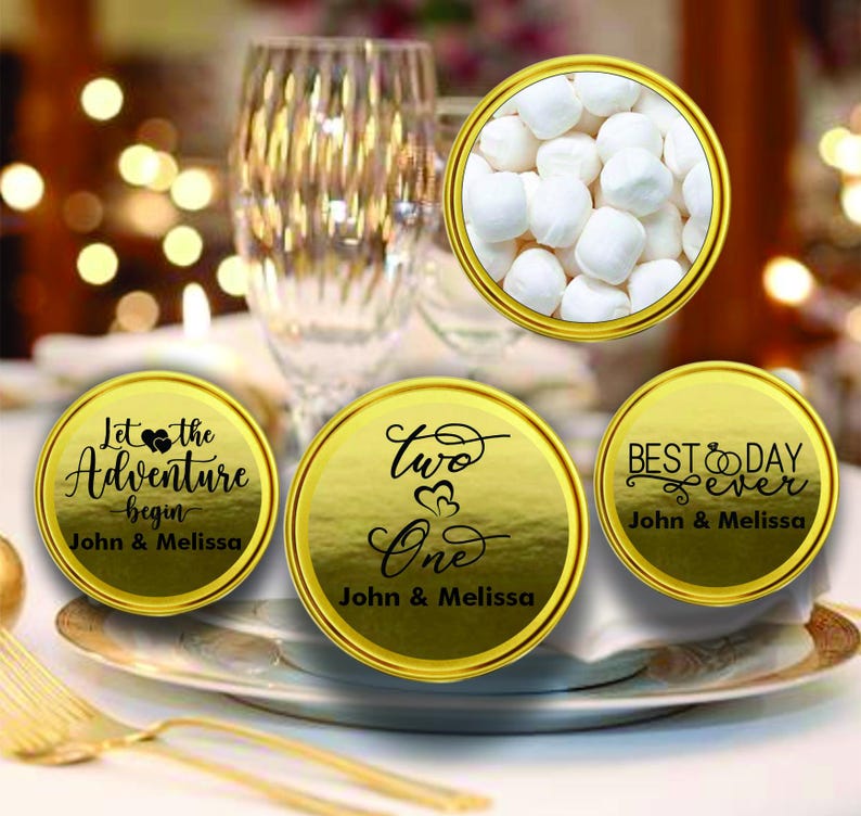 Personalized Wedding Mint Tin Favors , 2oz Gold Candy Container Party ...