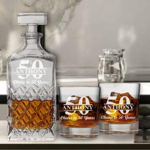 Personalized 50th Birthday Whiskey Decanter Set - Whiskey Glasses - Gift for Dad - 50th Birthday Gift -Gifts for Men - Milestone Birthday