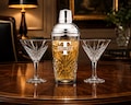 Crystal Cocktail Shaker Set, Diamond Cut Martini Glasses, Personalized Bar Gift