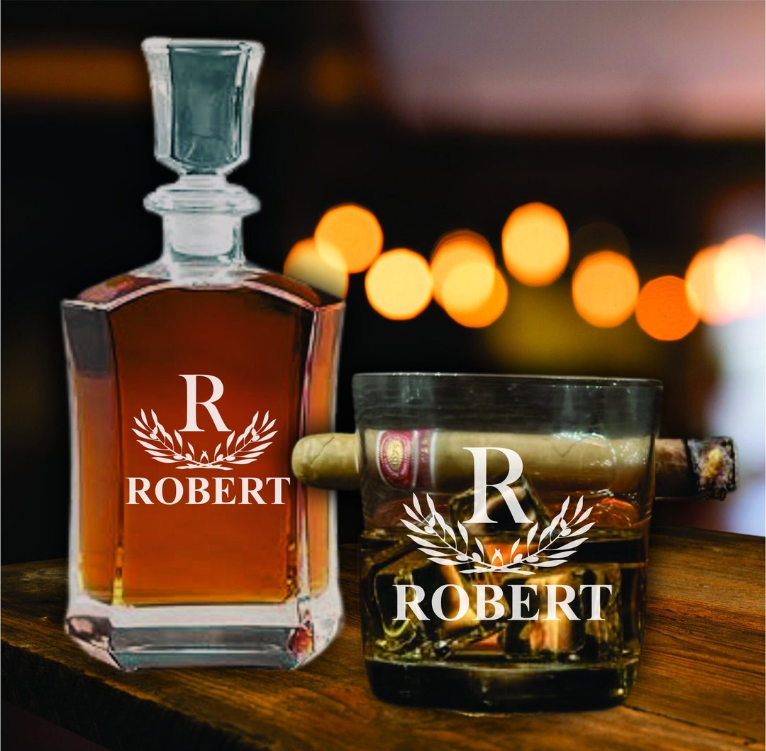Personalized Cigar Gifts, Whiskey Cigar Holder Glass, Cigar Box, Cigar