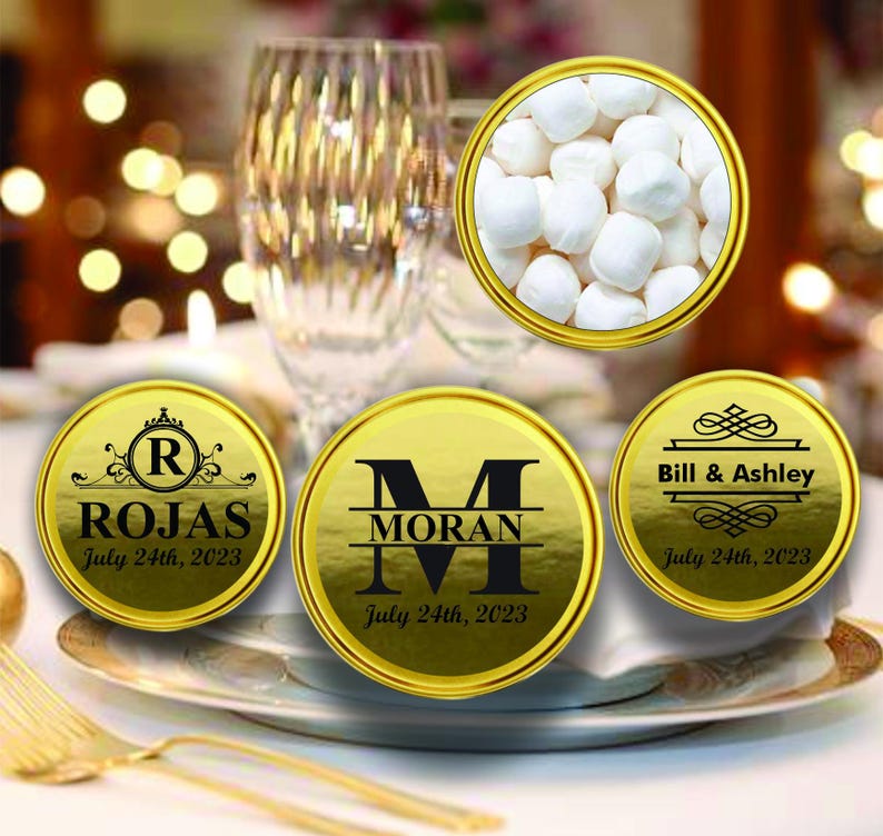 Personalized Wedding Mint Tin Favors , 2oz Gold Candy Container Party ...