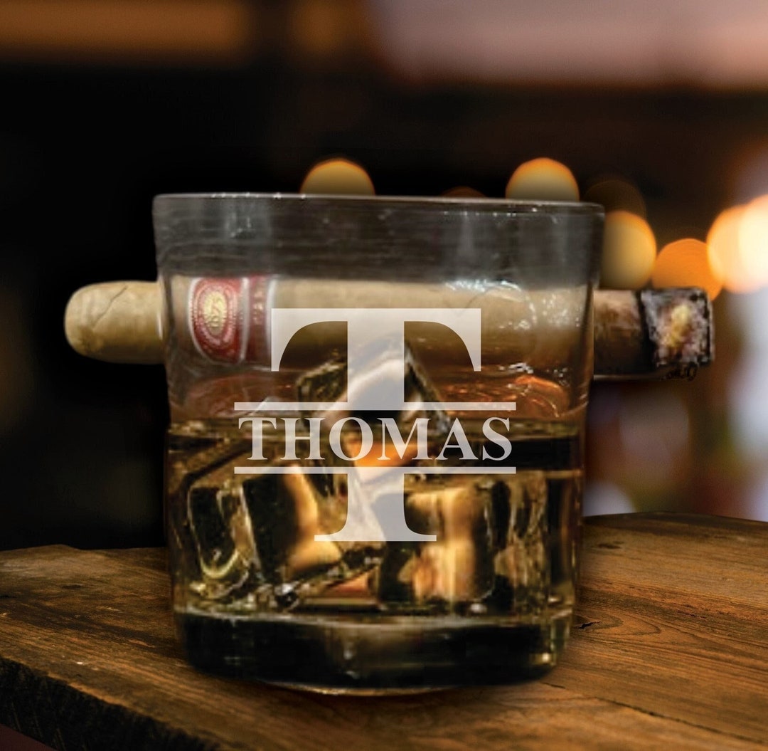Personalized Cigar Gift for Men, Whiskey Glass Set, Bourbon Glass Cigar