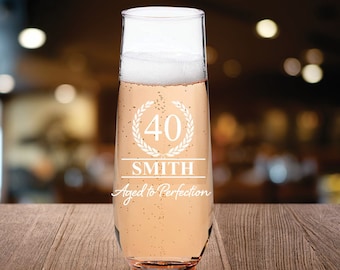 Custom Engraved 12 Pc set of Birthday Champagne Flutes Favors, Personalized Party Favor for Birthday Glasses, 40, 30th, 50th, 60th for Woman