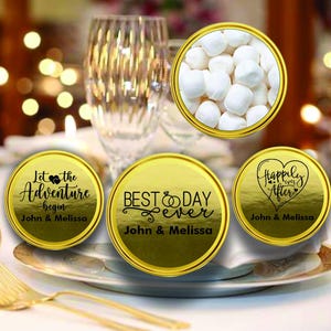 Mint Tin Wedding Favors , Custom Wedding Shower 2oz Gold Candy Container Party Favor, Personalized Custom Wedding Mints, Guest Wedding favor