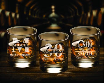 12 Pc Set Aged to Perfection Whiskey Glass Favors, Party Favor, Custom Birthday Rocks Glasses, Milestone Party Favors For Men and Women
