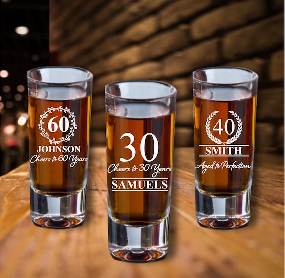 12 Pc set of Personalized Birthday Shot Glass Favors, Personalized Party Favor for Birthday, Shot Glasses, 40, 30th, 50th, 60th for him, 21