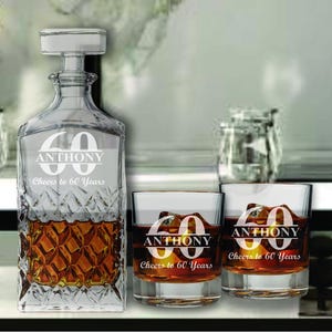 Custom 60th Birthday Whiskey Decanter Set - Personalized Whiskey Glasses - Gift for Dad - 60th  Milestone Birthday Gift - Gifts for Men