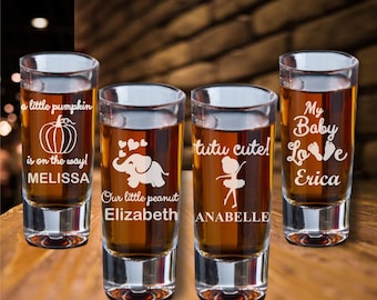 Custom Laser Engraved Shot Glass Favors, Baby Shower Keepsake