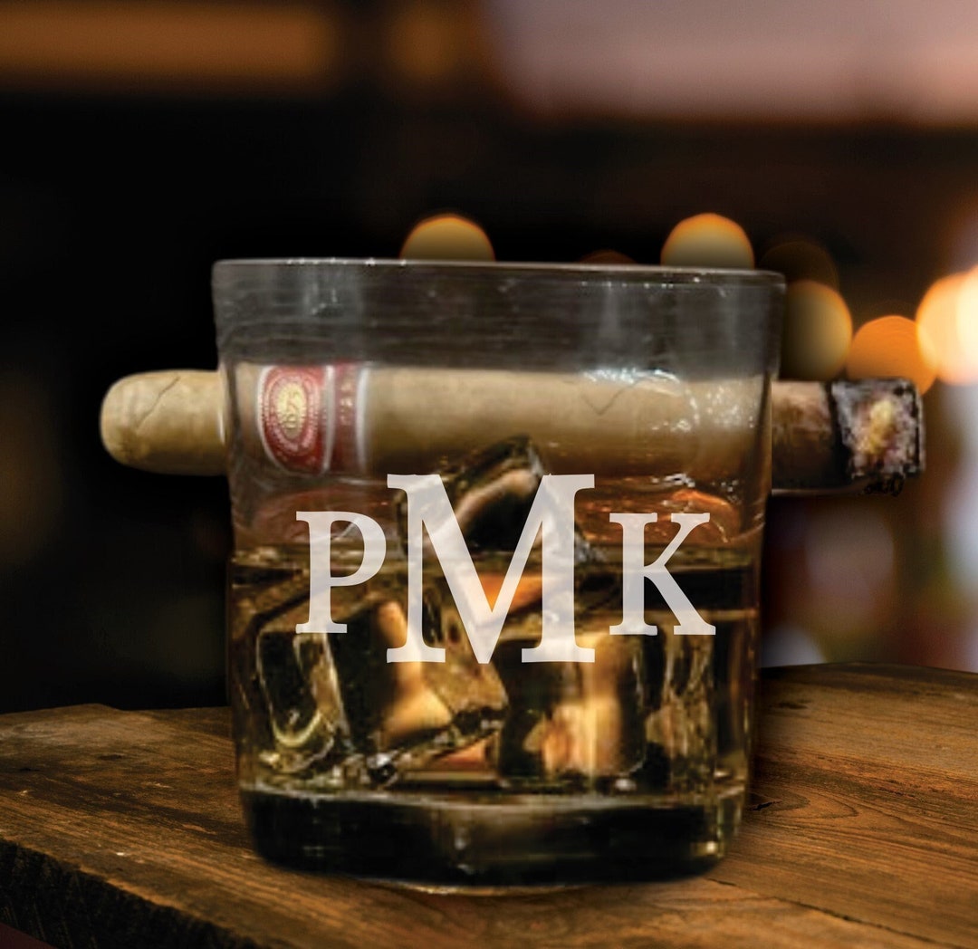 Personalized Bourbon Glass Cigar Holder, Custom Engraved Rocks Glass
