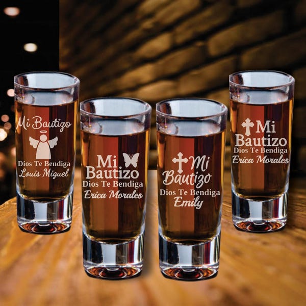 Personalized Mi Bautizo Shot Glasses, Christening Favors, Set of 12