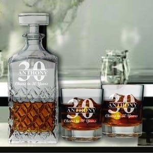 Personalized 30th Birthday Whiskey Decanter Set - Whiskey Glasses - Gift for Dad - 30th Birthday Gift -Gifts for Men - Milestone Birthday