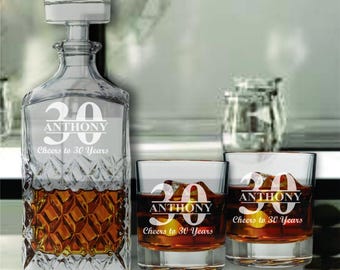 Personalized 30th Birthday Whiskey Decanter Set – Engraved Crystal