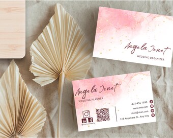 Hochzeitsvisitenkarte mit QR-Code, minimalistisches Geschäft, Kalligraphie, elegante Karte, bearbeitbare Visitenkarte, feminines Geschäft, CANVA