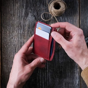Cartera titular de tarjeta minimalista, cartera de cuero delgada personalizada, cartera de tarjeta pequeña unisex, cartera titular de identificación, regalo de Navidad para él