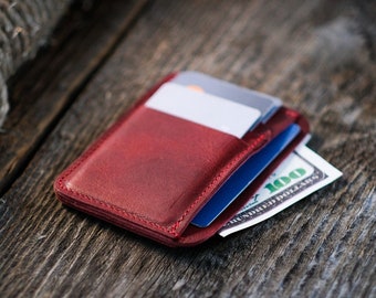 Regalo de Navidad para papá, Carteras de cuero delgadas para hombres, Cartera de cuero personalizada hecha a mano