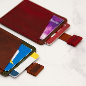 Cartera de titular de tarjeta delgada personalizada, cartera emergente de cuero, cartera minimalista personalizada, cartera de bolsillo frontal moderna elegante, regalo de novio