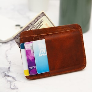 Cartera delgada personalizada para hombres, regalo del día del padre, tarjetero para tarjeta de identificación, billetera de bolsillo frontal de cuero suave, regalo para padrinos de boda