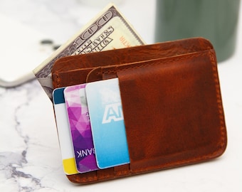 Personalized Slim Wallet for Men, Father's Day Gift, ID Badge Holder Card Holder, Soft Leather Front Pocket Wallet, Groomsmen Gift