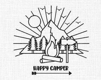 Happy Camper Embroidery Design Camping Embroidery Design Line Art Embroidery Design Machine Embroidery Pattern 5 Sizes Digital Download