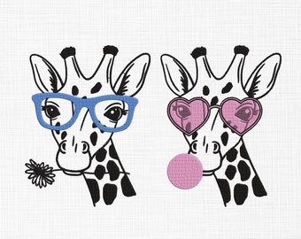 Giraffe Bundle Embroidery Design Giraffe Line Art Embroidery Design Giraffe with Glasses Embroidery Design Machine Embroidery 5 Sizes