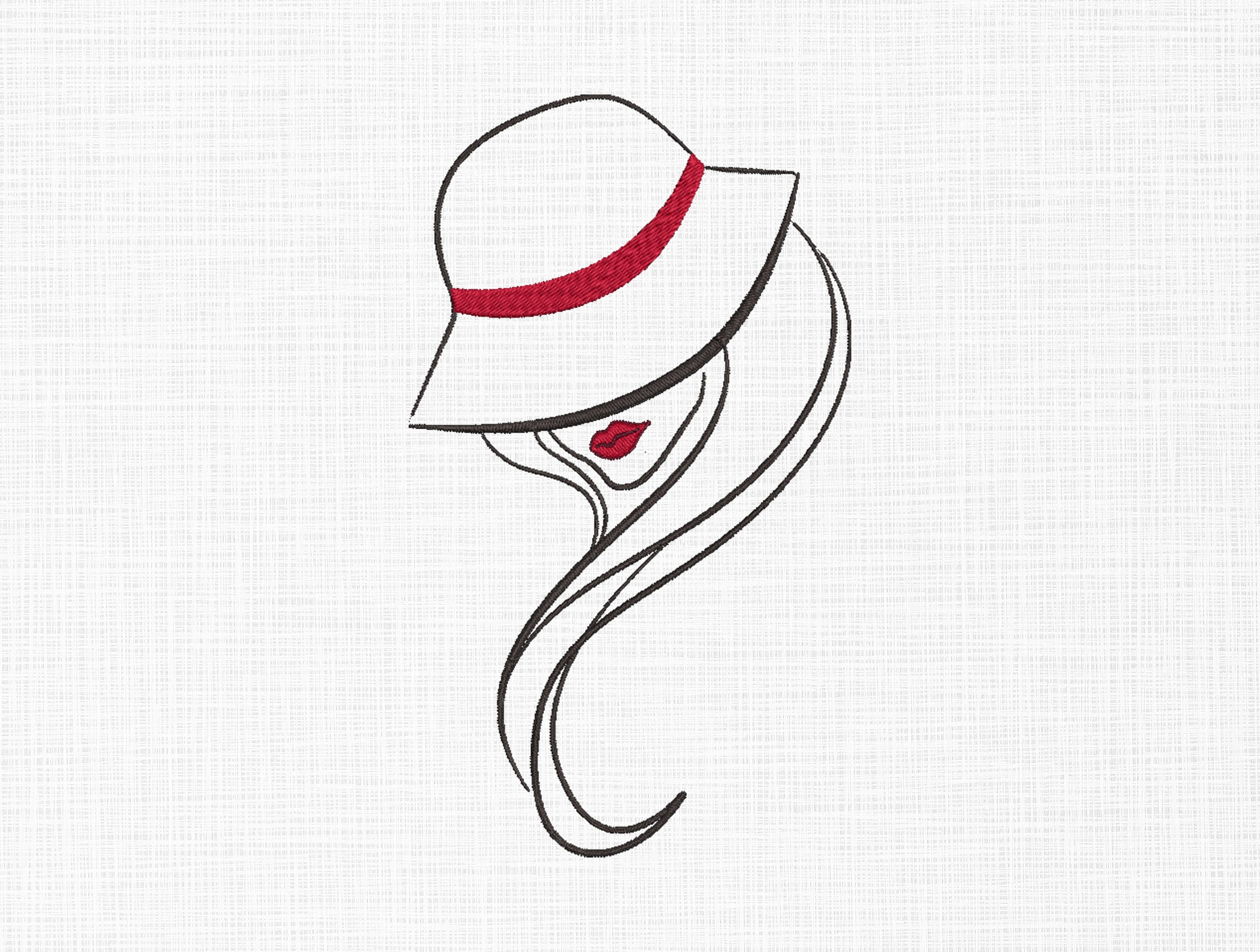 Lady With Hat Embroidery Design Women Embroidery Design Line Etsy