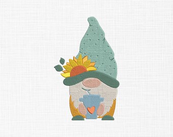 Mini Gnome Embroidery Design Summer Gnome Embroidery Design Floral Gnome Embroidery Design Machine Embroidery 5 Sizes Digital Download