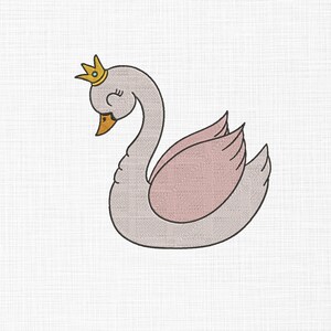 Swan with Crown Embroidery Design Cute Swan Embroidery Designs Swan Embroidery Files Machine Embroidery Pattern 5 Sizes Digital Download