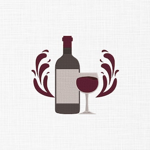 Wine Embroidery Design Wine Bottle and Glass Embroidery Design Wine Lovers Embroidery Design Machine Embroidery Pattern 5 Sizes Download
