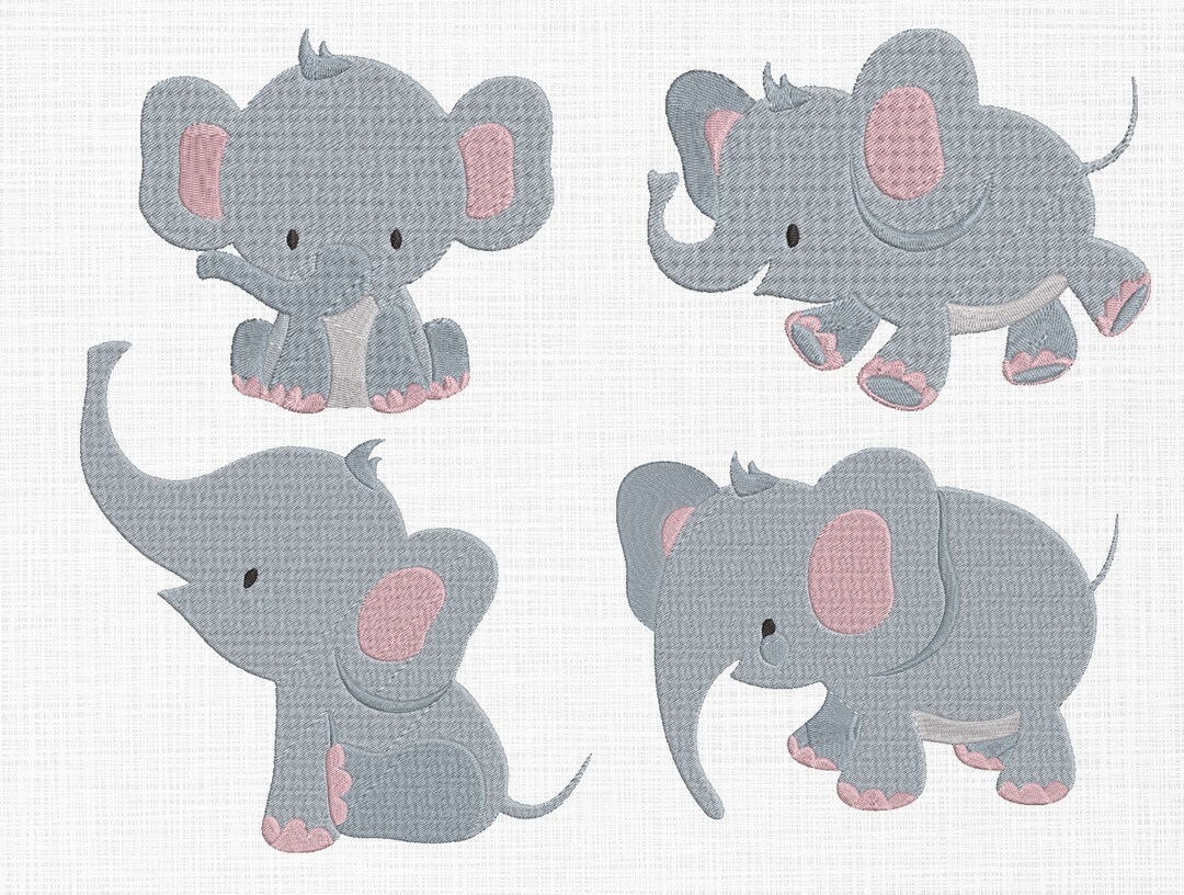 Baby Elephants Bundle Embroidery Design Cute Flat Elephants - Etsy
