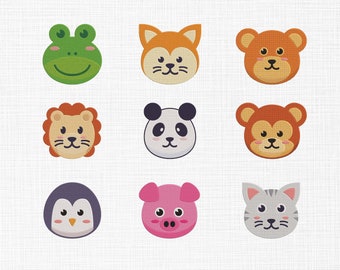 Cute Animals Faces Bundle Embroidery Design Baby Animals Embroidery Design Machine Embroidery Pattern 5 Sizes Digital Download