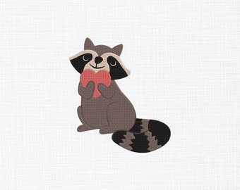 Süßer Baby Waschbär mit Herz Stickerei Design Süßer Waschbär Stickerei Design Maschinenstickerei Muster 5 Größen digitaler Download