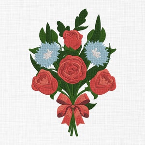Flower Bouquet Embroidery Design Rose Bouquet Embroidery Design Bouquet Embroidery Files Machine Embroidery Pattern 5 Sizes Digital Download