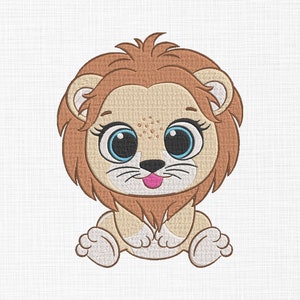 Cute Baby Lion Embroidery Design Baby Lion Embroidery Files Sitting Lion Embroidery Design Machine Embroidery 5 Sizes Digital Download