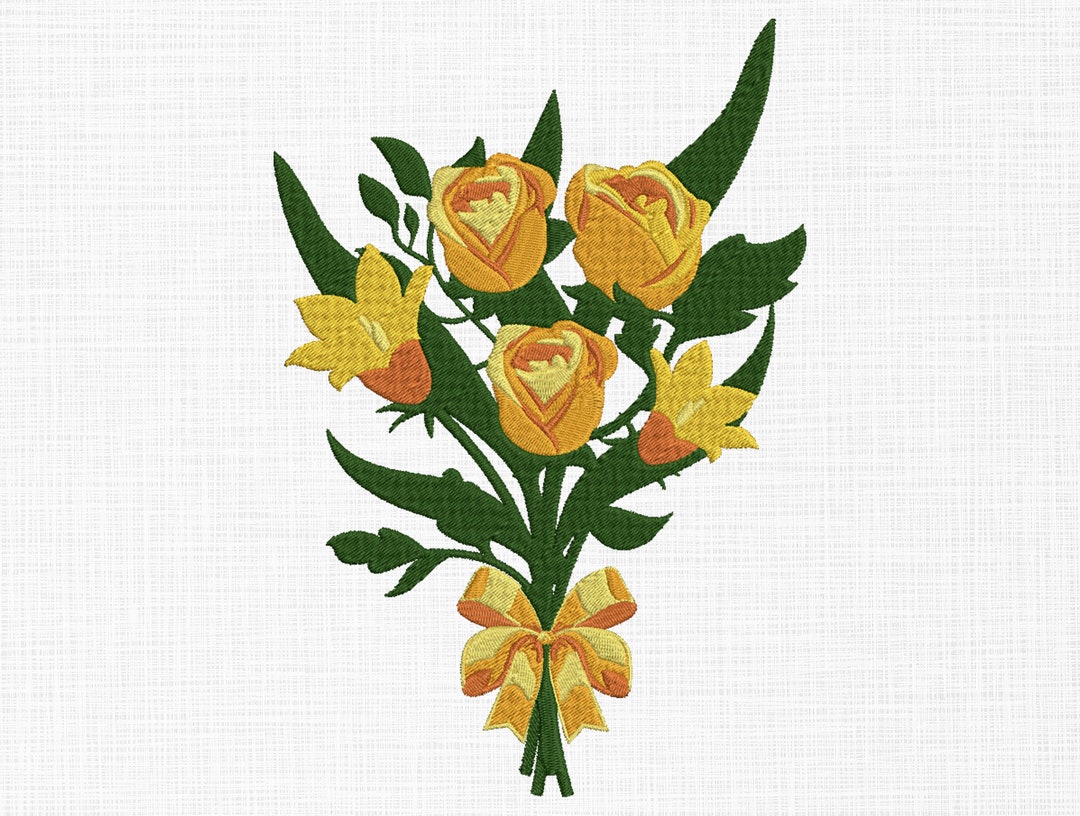 Flower Bouquet Embroidery Design Yellow Flowers Embroidery Etsy