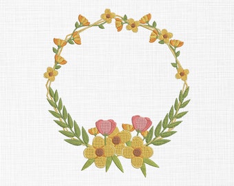 Floral Wreath Embroidery Design Flowers Wreath Embroidery Design Floral Embroidery Designs Machine Embroidery 5 Sizes Digital Download