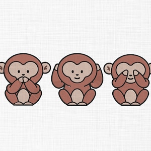 Cute Baby Monkey&#39;s Embroidery Design Wise Monkey Bundle Embroidery Design Cute Monkey Embroidery Machine Embroidery 5 Sizes Digital Download
