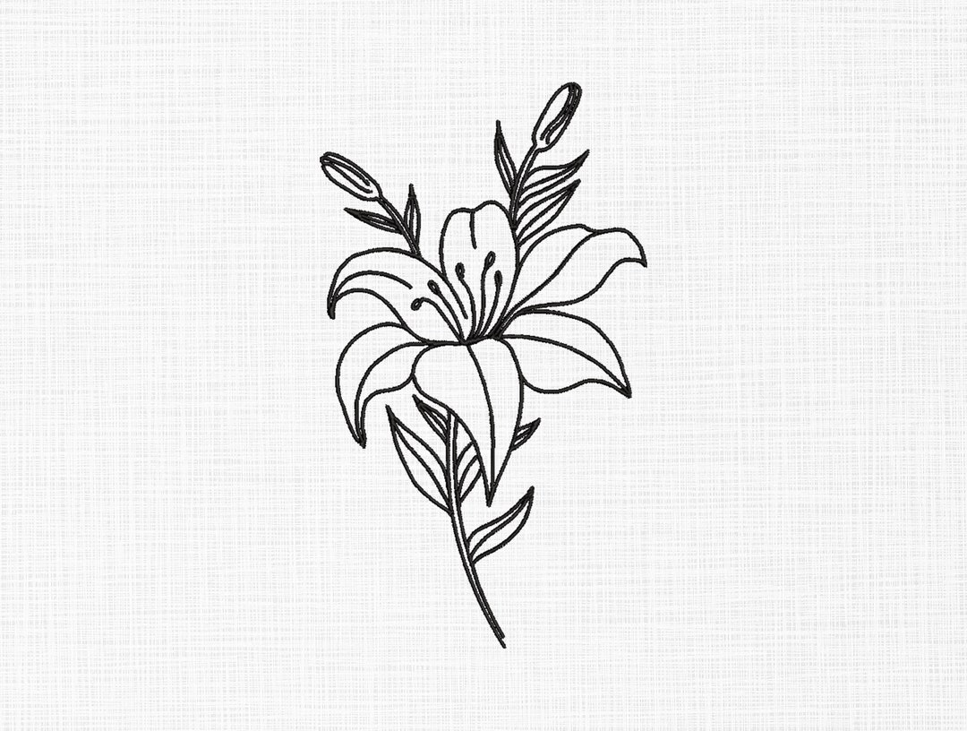 Lily Flower Embroidery Design May Birth Flower Embroidery Design Line