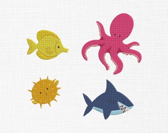Cute Sea Animals Bundle Embroidery Design Baby Sea Animals Embroidery Design Machine Embroidery Pattern 5 Sizes Digital Download