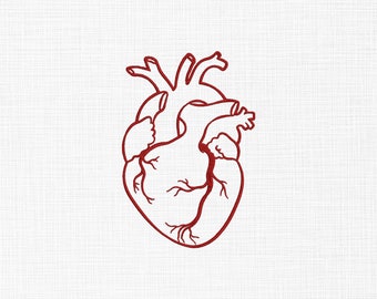Corazón humano Línea Arte Bordado Diseño Corazón Humano Bordado Diseño Línea Arte Bordado Máquina Bordado Patrón 5 Tamaños Descarga Digital