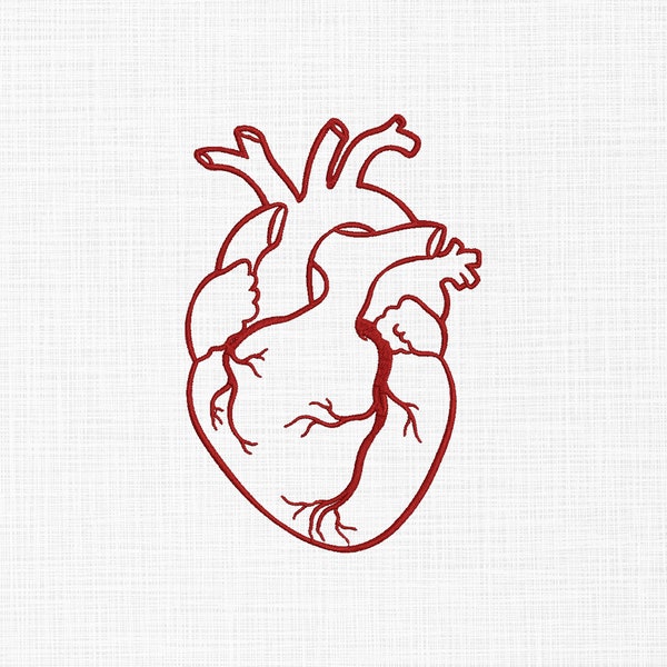 Corazón humano Línea Arte Bordado Diseño Corazón Humano Bordado Diseño Línea Arte Bordado Máquina Bordado Patrón 5 Tamaños Descarga Digital