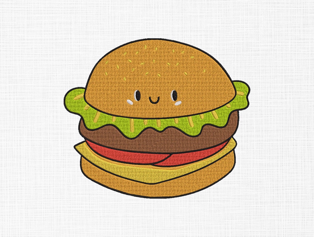 Burger Embroidery Design Food Embroidery Designs Cute Burger Etsy