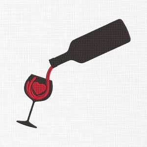Wine bottle with Glass Embroidery Design Wine Embroidery Design Wine Lovers Embroidery Design Machine Embroidery 5 Sizes Digital Download