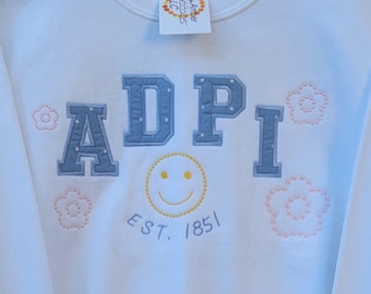 Alpha Delta Pi Smiley Face Applique Sweatshirt